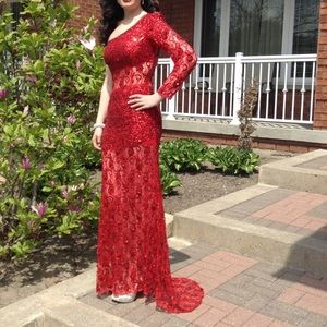 Red Lace Sequin Dress - Precious Formals